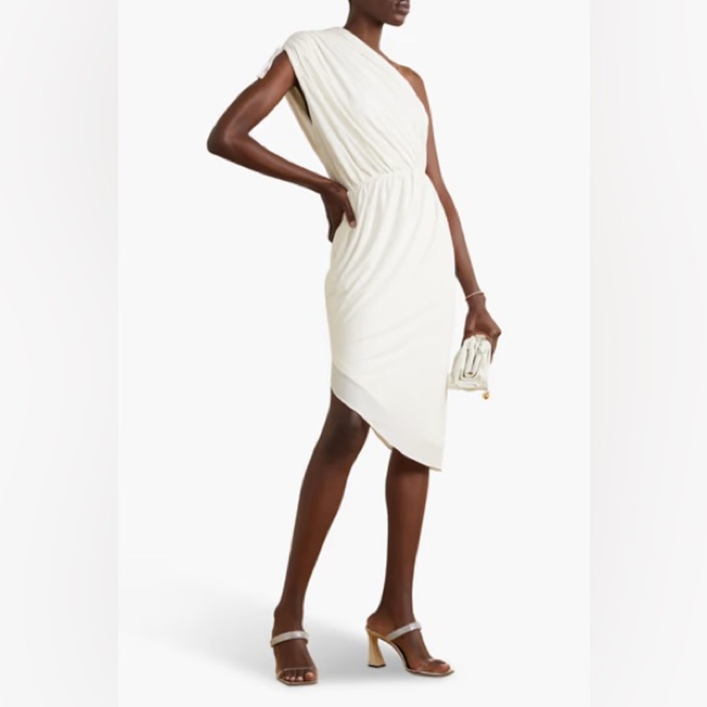 H by Halston One-Shoulder Asymmetrical Cream Dress